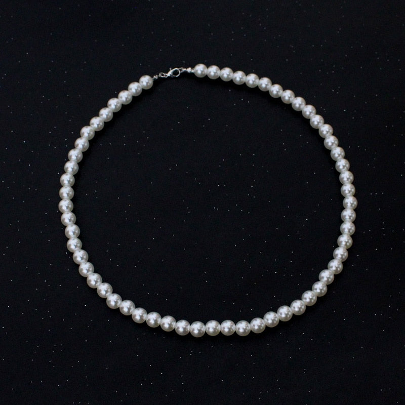 Pearl Necklace for Men,6mm White Mens Pearl Necklace,16 Pearl Necklaces  for Women